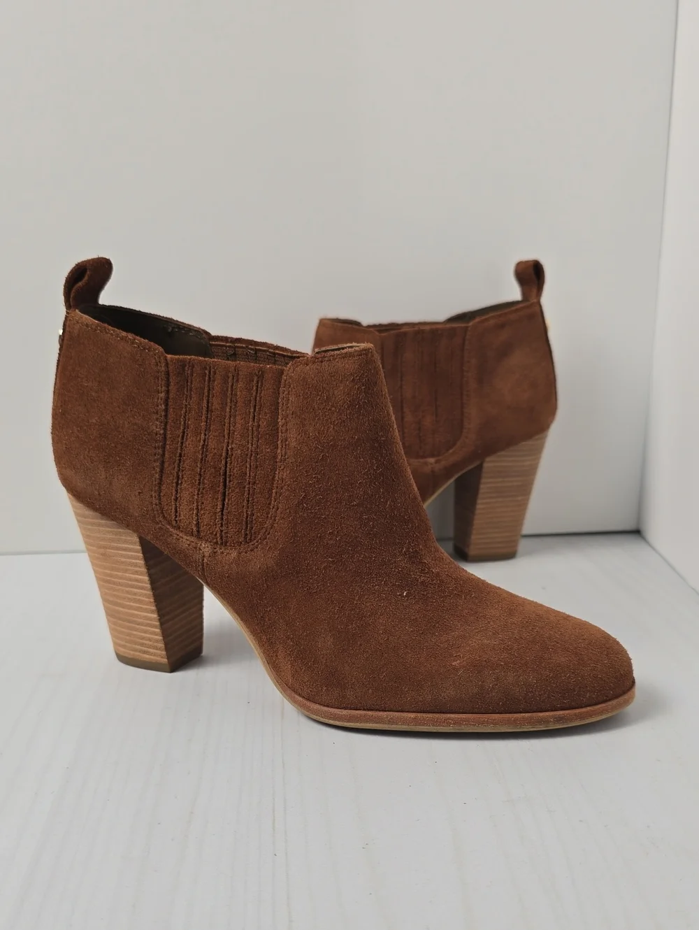 Michael Kors Brown Suede Ankle Booties with Stacked Heel